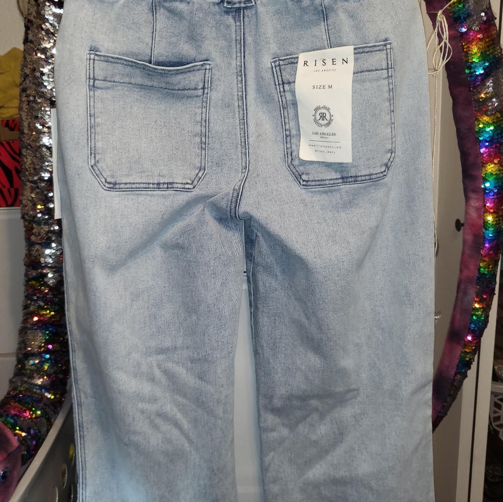 Light Blue Women's Drawstring Wide Leg Jeans - Picture 14 of 16